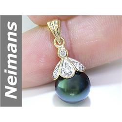 11 MM Black Tahitian Pearl & Diamond Pendant 14kt Gold