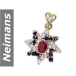 1.82 ct Blue, White Sapphire & Ruby & Diamond Pendant 14kt Gold