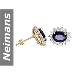 6.4 ct Blue, White Sapphire Earrings 14kt Gold