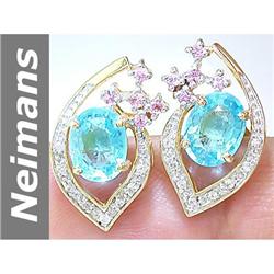 2.96 ct Apatite & Pink, White Sapphire Earrings 14kt Gold