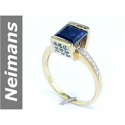 2.8 ct Blue Diamond & Sapphire & Diamond Ring 14kt Gold