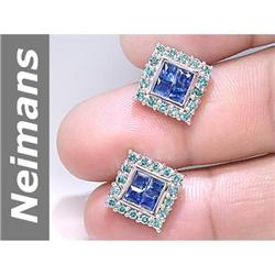 2.8 ct Blue Diamond & Sapphire Earrings 14kt Gold