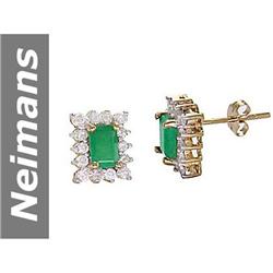 1.7 ct Emerald & Diamond Earrings 14kt Gold