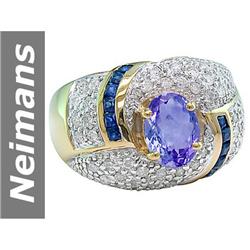 2.29 ct Sapphire & Tanzanite & Diamond Ring 14kt Gold