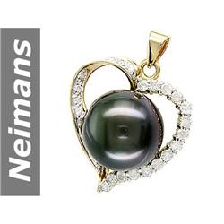 16.5 MM Black Tahitian Pearl & Diamond Pendant 14kt Gold