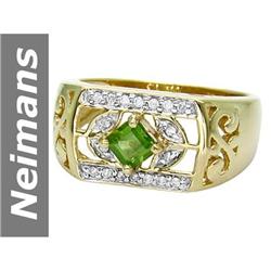 0.97 ct Green Apatite & Diamond Gents Ring 14kt Gold