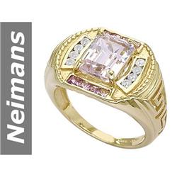 6.64 ct Pink Kunzite & Pink Sapphire & Diamond Gents Ring 14kt Gold
