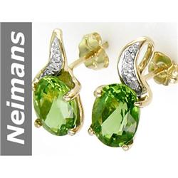 4.8 ct Green Apatite & Diamond Earrings 14kt Gold