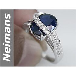 Art Deco 4.21 ct Sapphire & Diamond Ring 14kt Gold NR