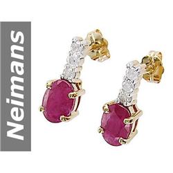2.11 ct Ruby & Diamond Earrings 14kt Gold