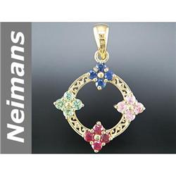 1.96 ct Blue, Green, Pink Sapphire & Songea Pendant 14kt Gold