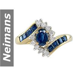 1.45 ct Blue Sapphire & Diamond Ring 14kt Gold