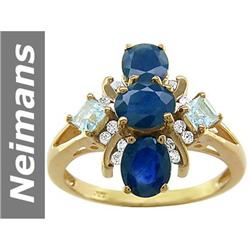 3.12 ct Aquamarine & Sapphire & Diamond Ring 14kt Gold