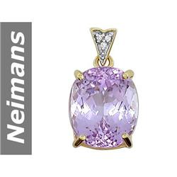 12.25 ct Pink Kunzite & Diamond Pendant 14kt Gold