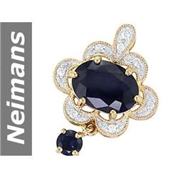 6.51 ct Blue Sapphire & Diamond Pendant 14kt Gold