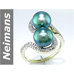 8.5 MM Black Tahitian Pearl & Diamond Ring 14kt Gold