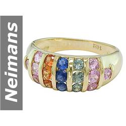 2.23 ct Blue, Green, Orange, Pink Sapphire Ring 14kt Gold