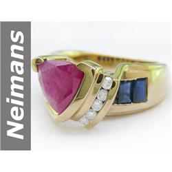 NR 5.25 ct Ruby & Sapphire & Diamond Ring 14kt Gold