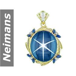 36.07 ct Sapphire & Star Sapphire & Diamond Pendant 14kt Gold