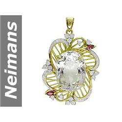 30.63 ct Songea Sapphire & White Morganite & Diamond Pendant 14kt Gold