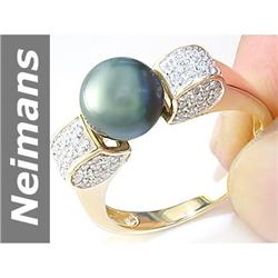 8.5 MM Black Tahitian Pearl & Diamond Ring 14kt Gold