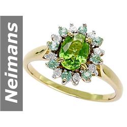 1.33 ct Green Apatite & Green Sapphire & Diamond Ring 14kt Gold