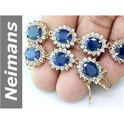37.56 ct Blue, White Sapphire Bracelet 14kt Gold