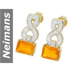 1.46 ct Fire Opal & Diamond Earrings 14kt Gold