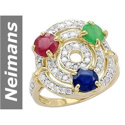 3.38 ct Emerald , Ruby & Sapphire & Diamond Ring 14kt Gold