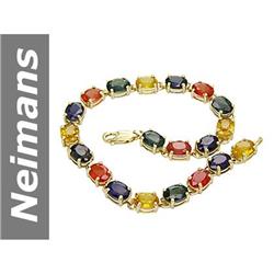 17.5 ct Blue, Green, Orange, Yellow Sapphire Bracelet 14kt Gold