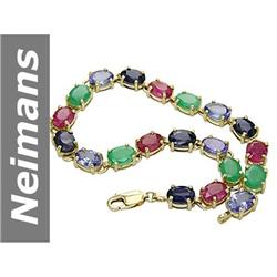 17.25 ct Emerald , Ruby , Sapphire & Tanzanite Bracelet 14kt Gold
