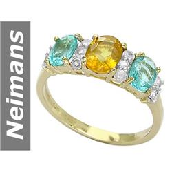 2.65 ct Apatite & White, Yellow Sapphire Ring 14kt Gold