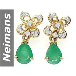 2.1 ct Emerald & Diamond Earrings 14kt Gold