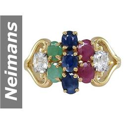 2.25 ct Blue, White Sapphire , Emerald & Ruby Ring 14kt Gold