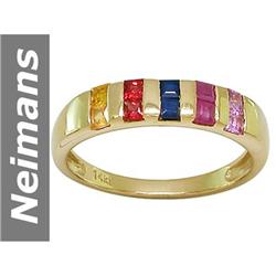 0.84 ct Blue, Pink, Yellow Sapphire , Ruby & Songea Ring 14kt Gold