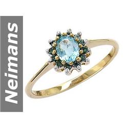 0.57 ct Apatite & Blue Diamond Ring 14kt Gold