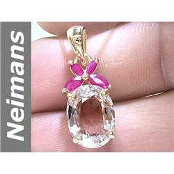 5.84 ct Ruby & White Morganite Pendant 14kt Gold