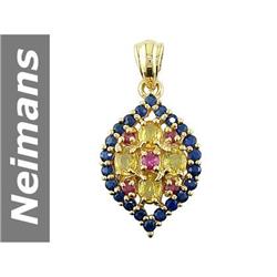 3.75 ct Blue, Yellow Sapphire & Ruby Pendant 14kt Gold