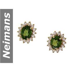 5.2 ct Green Apatite & White Sapphire Earrings 14kt Gold