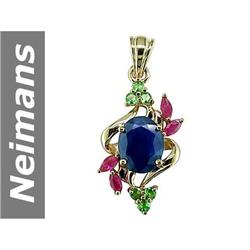 3.75 ct Ruby , Sapphire & Tsavorite Pendant 14kt Gold