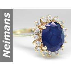 Huge 3.29 ct Sapphire & Diamond Ring 14kt Gold No Res