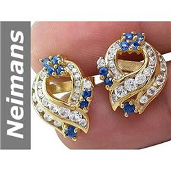 2.62 ct Blue, White Sapphire Earrings 14kt Gold