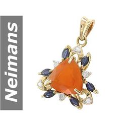 7.32 ct Fire Opal & Sapphire & Diamond Pendant 14kt Gold