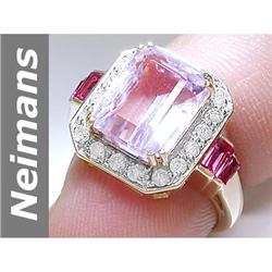 5.38 ct Pink Kunzite & Pink Tourmaline & Diamond Ring 14kt Gold