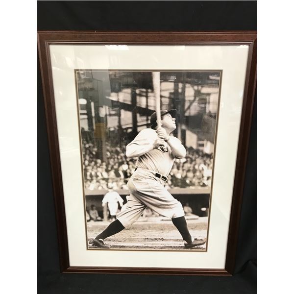 VINTAGE BABE RUTH FRAMED 14 X 18 PHOTO DISPLAY