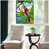 Image 3 : Macaw Lovebirds Stained Art Glass Window Panel