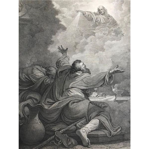 19thc Steel Engraving, Jesus Appearing in Clouds