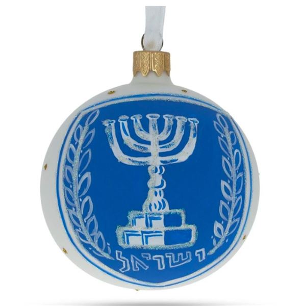 Handpainted Israel Coat of Arms Glass Ornament
