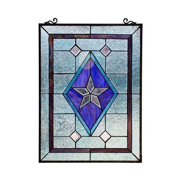 Star Pattern Stained Art Glass Window Panel