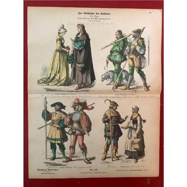 Rare 19thc German Costume Plates, 16thc Scholars, Peasants